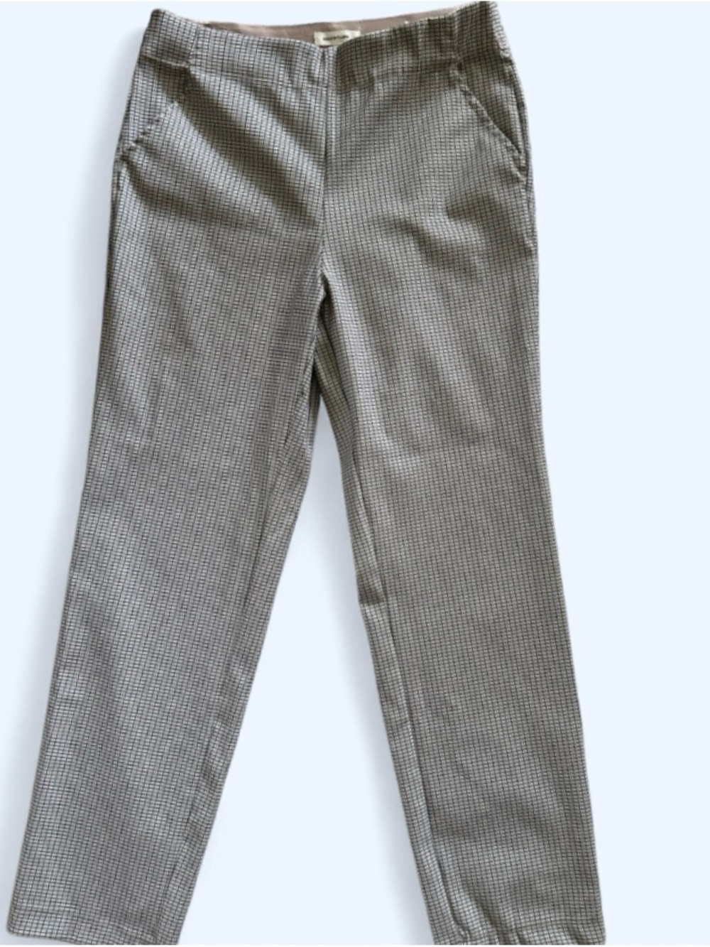 Tan Micro-Check Straight Leg Pull On Dress Pants Elastic Waist